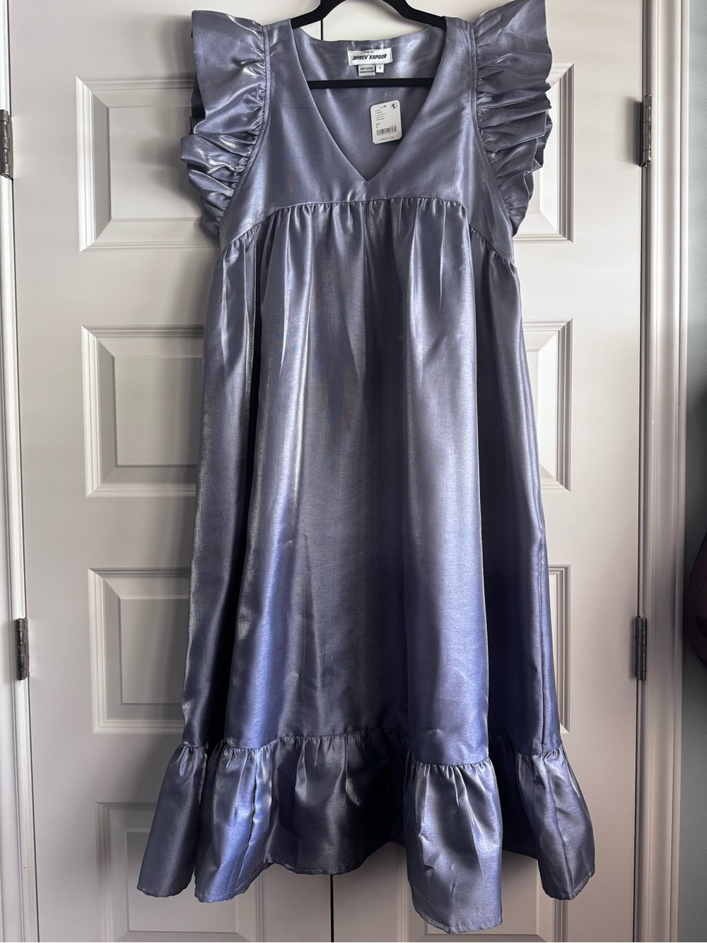 Metallic Lavender Ruffle Midi Dress from Anthropologie